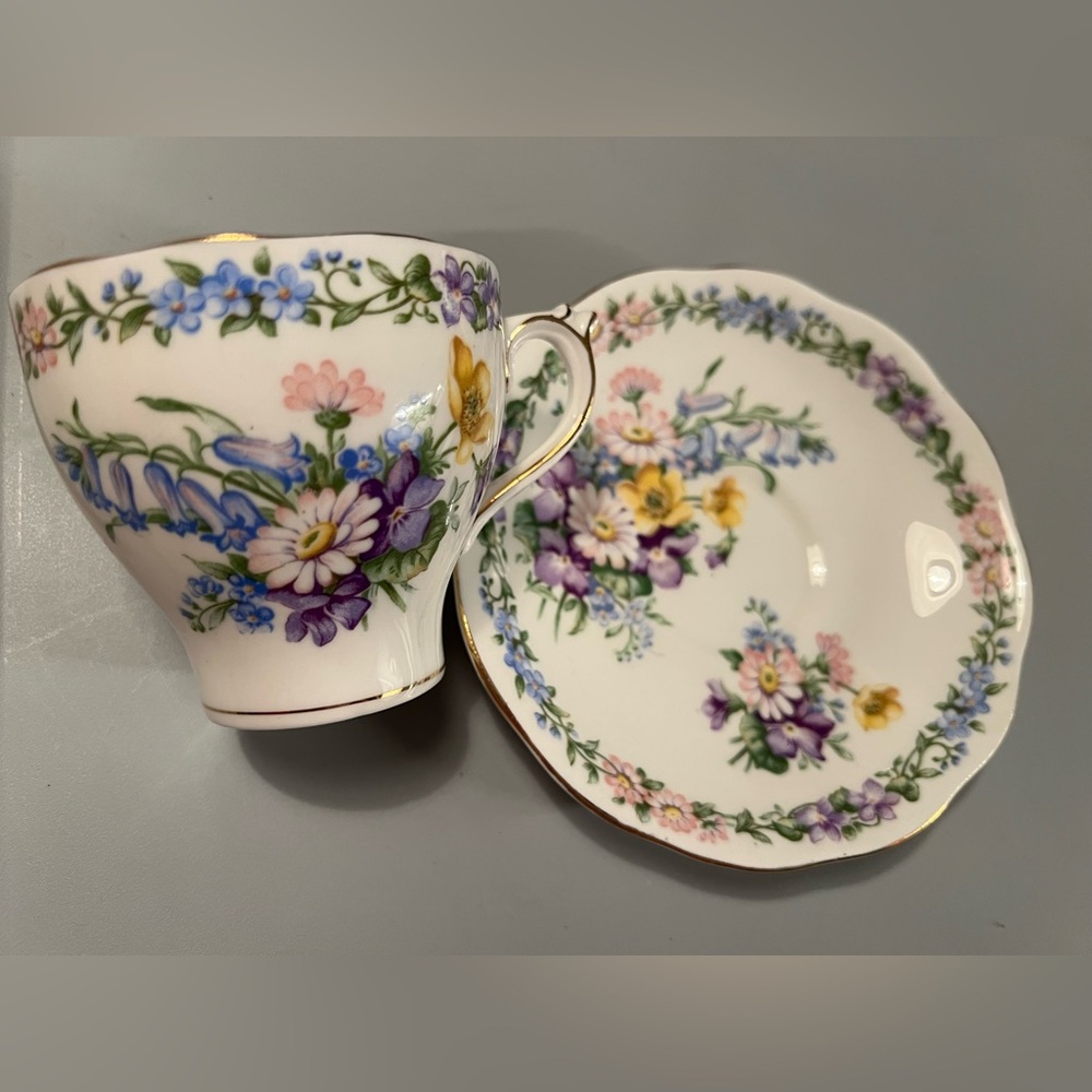ROSLYN Cup & Saucer Fine Bone China  "Garland"  Tea/Coffee Cup  Made In England